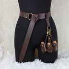 Medieval Viking Costume Set, Includes Long Belt + 3 PU Leather Cork Potions Flasks, Renaissance Witch Props Magic Elixir Cosplay