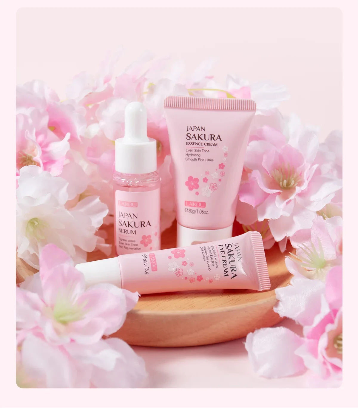 Sakura Skin Care Sets Face Cream Serum Toner Facial Cleanser Sunscreen Eye Cream Gift Box Face Skin Care Set Product 3pcs/Set