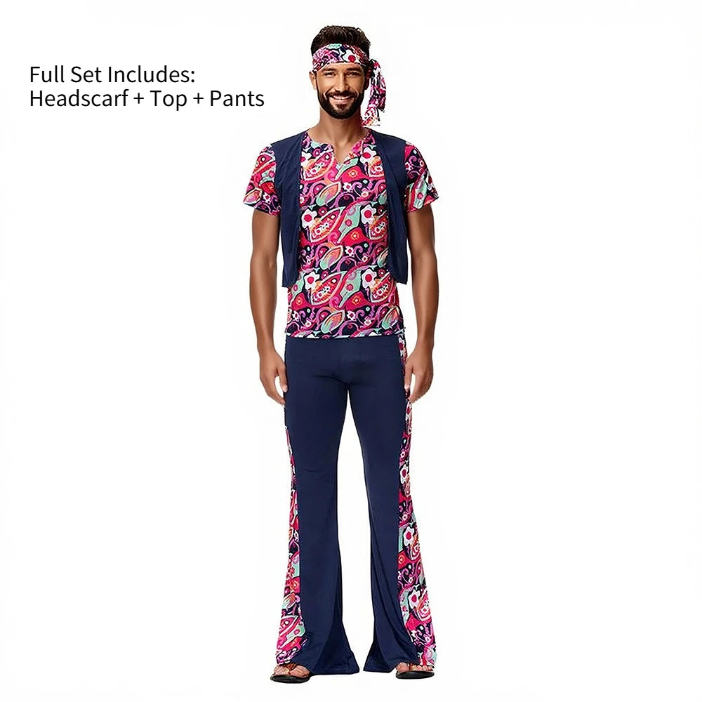 Couples 70s 80s Hippie Disco Costumes Women Men Bohemian Tribal Retro Rock Cosplay Outfits Carnival Halloween Party Stage Perf