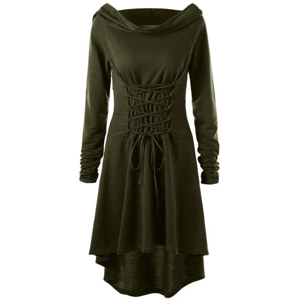 Womens Renaissance Costumes Halloween Costume for Womens Medieval Vintage Hooded Costume High Low Pullover Dress
