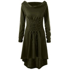 Womens Renaissance Costumes Halloween Costume for Womens Medieval Vintage Hooded Costume High Low Pullover Dress