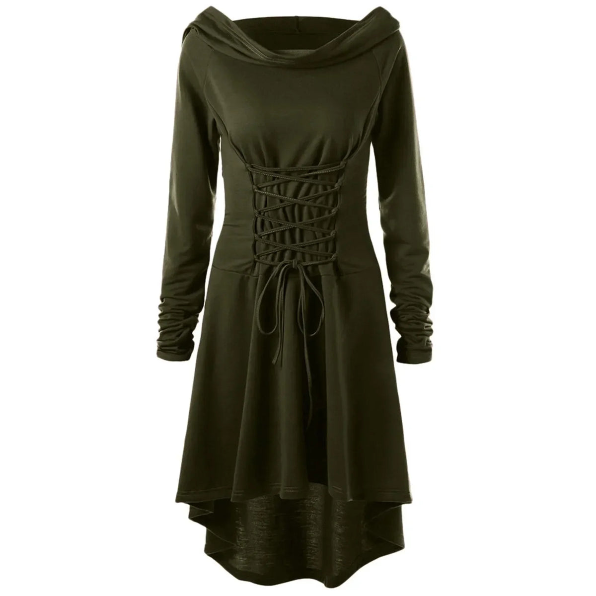 Womens Renaissance Costumes Halloween Costume for Womens Medieval Vintage Hooded Costume High Low Pullover Dress