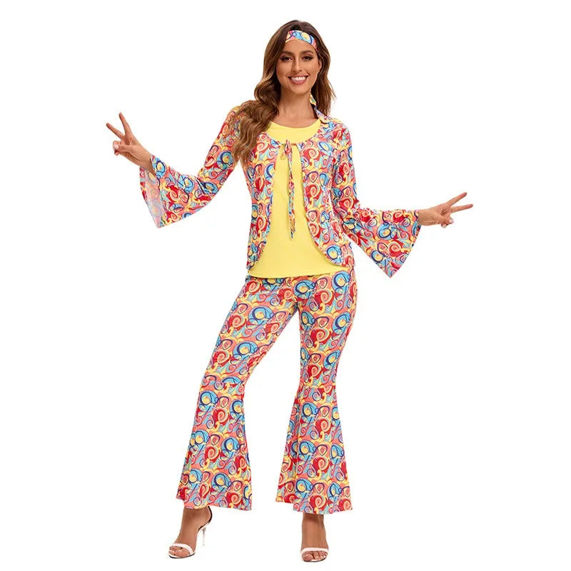 Couples 70s 80s Hippie Disco Costumes Women Men Bohemian Tribal Retro Rock Cosplay Outfits Carnival Halloween Party Stage Perf
