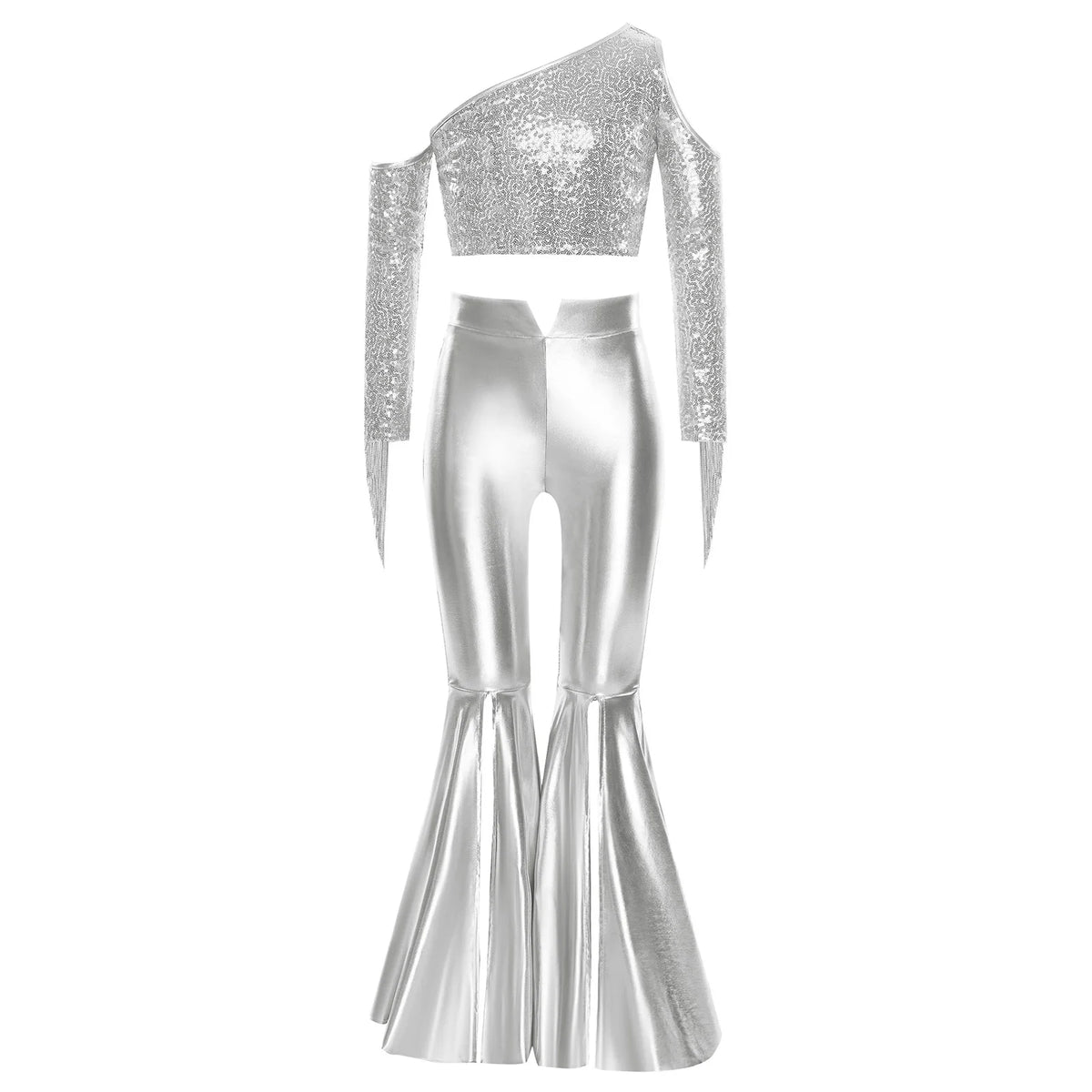 Kids Girls 70s Disco Outfits Sequins Jazz Dance Costume Hippie Hip Hop 60s Costumes Tassels Flared Jumpsuit Pageant Party Romper
