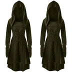 Womens Renaissance Costumes Halloween Costume for Womens Medieval Vintage Hooded Costume High Low Pullover Dress