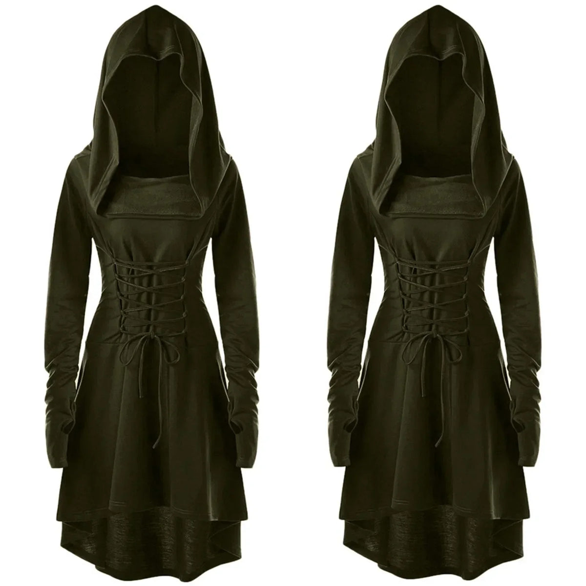 Womens Renaissance Costumes Halloween Costume for Womens Medieval Vintage Hooded Costume High Low Pullover Dress