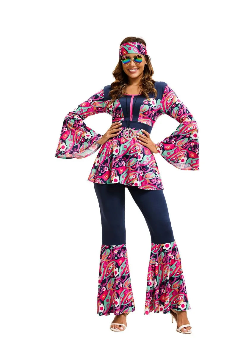 Couples 70s 80s Hippie Disco Costumes Women Men Bohemian Tribal Retro Rock Cosplay Outfits Carnival Halloween Party Stage Perf