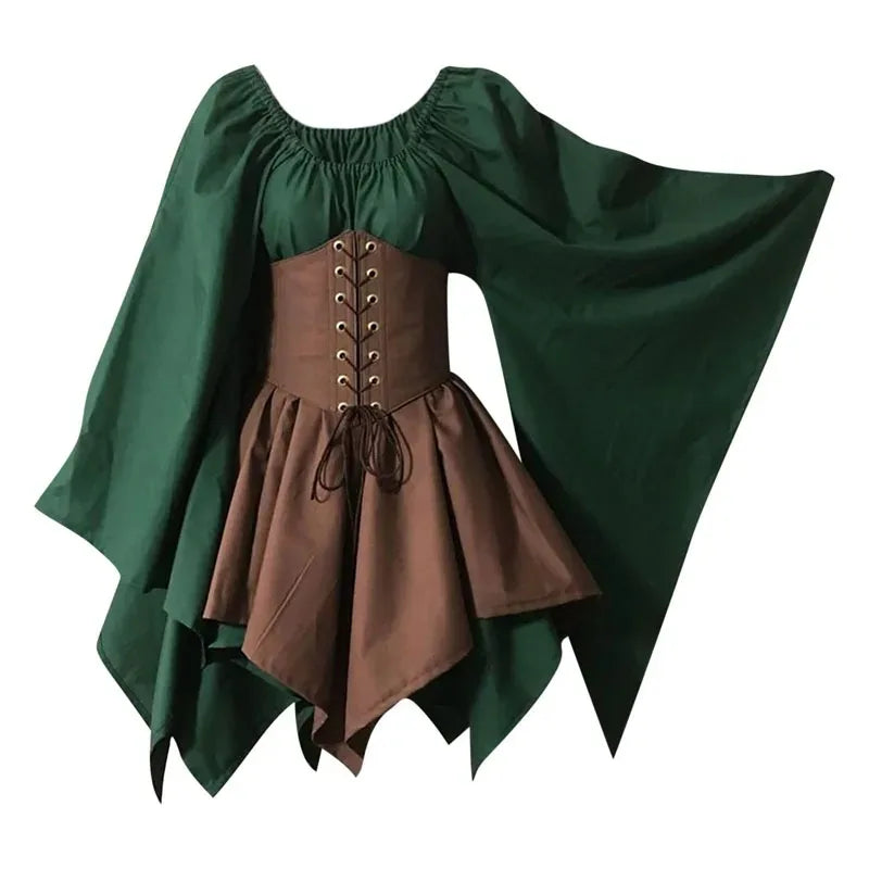 Medieval Costume Women Renaissance Medieval Dress Fairy Elf Traditional Irish Viking Costume Elf Ear for Halloween Party