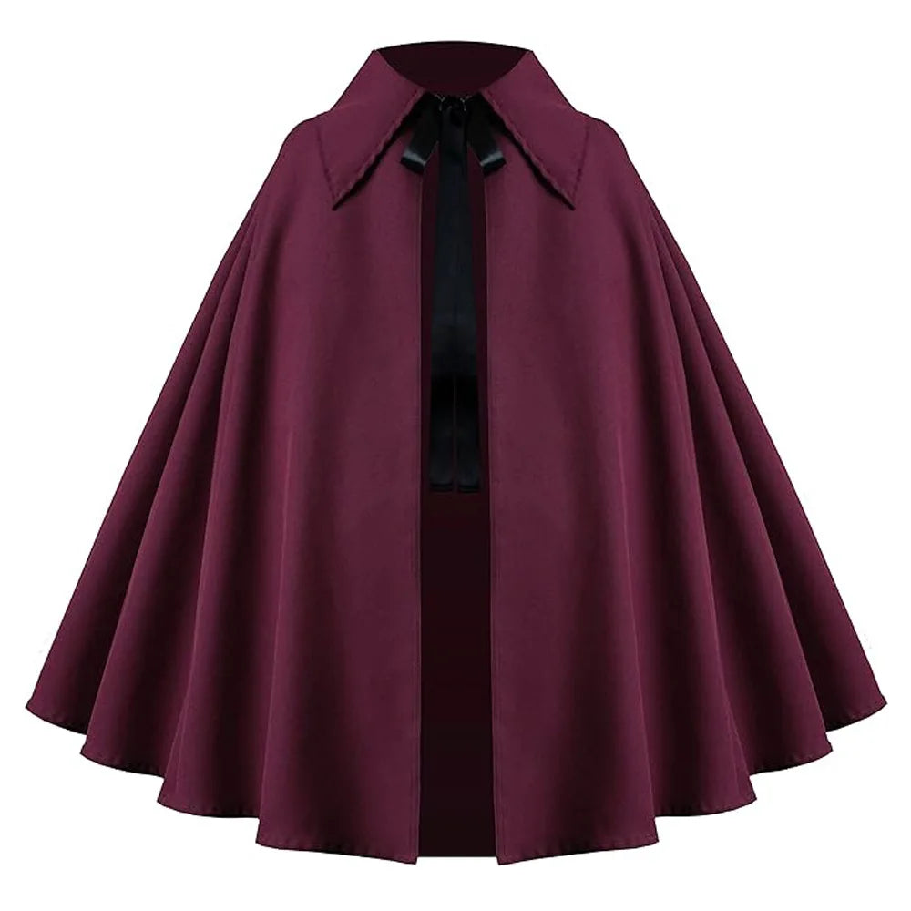 Women Renaissance Costume Medival Halloween Short Steampunk Velvet Cape Gothic Witch Wizards Hooded Cloak