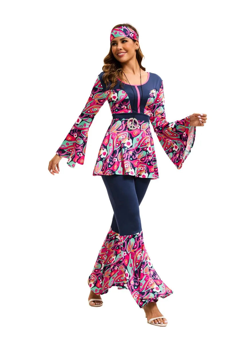 Couples 70s 80s Hippie Disco Costumes Women Men Bohemian Tribal Retro Rock Cosplay Outfits Carnival Halloween Party Stage Perf