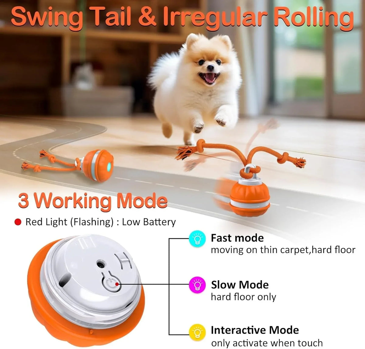 Pet Ball for Dogs Interactive Toys Motion Activate Rolling Ball for Puppy/Small Dogs Automatic Moving Toy USB Rechargeable Toy