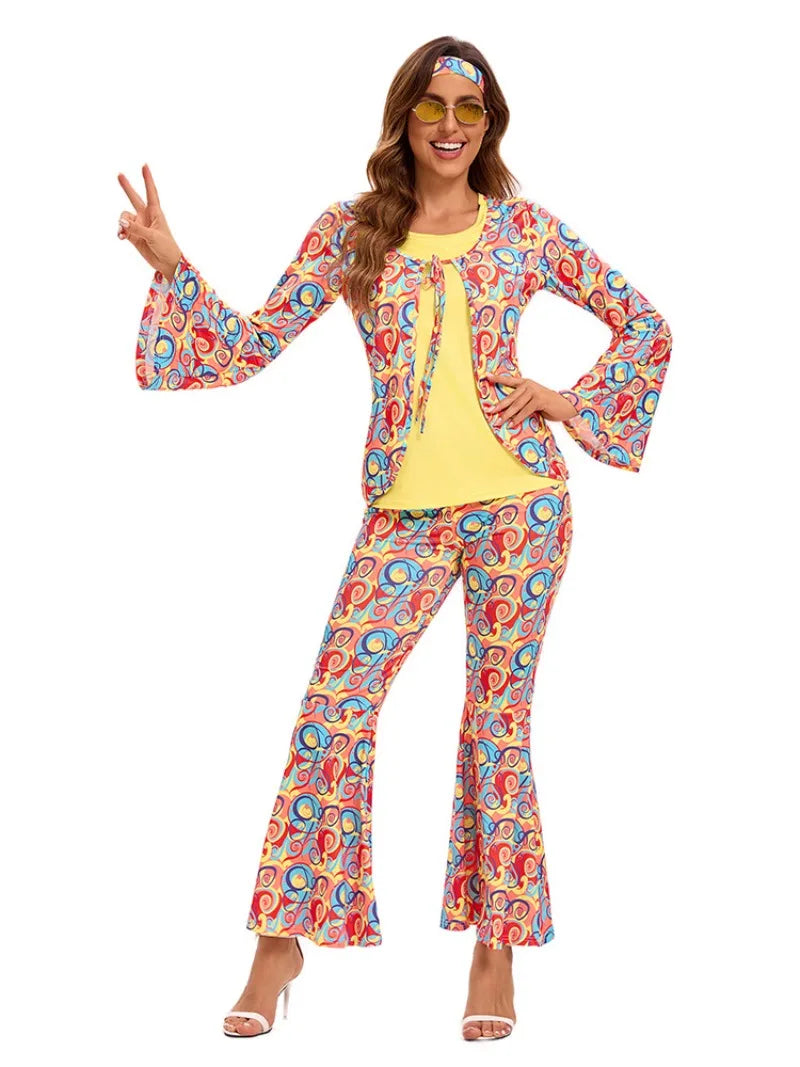 Couples 70s 80s Hippie Disco Costumes Women Men Bohemian Tribal Retro Rock Cosplay Outfits Carnival Halloween Party Stage Perf
