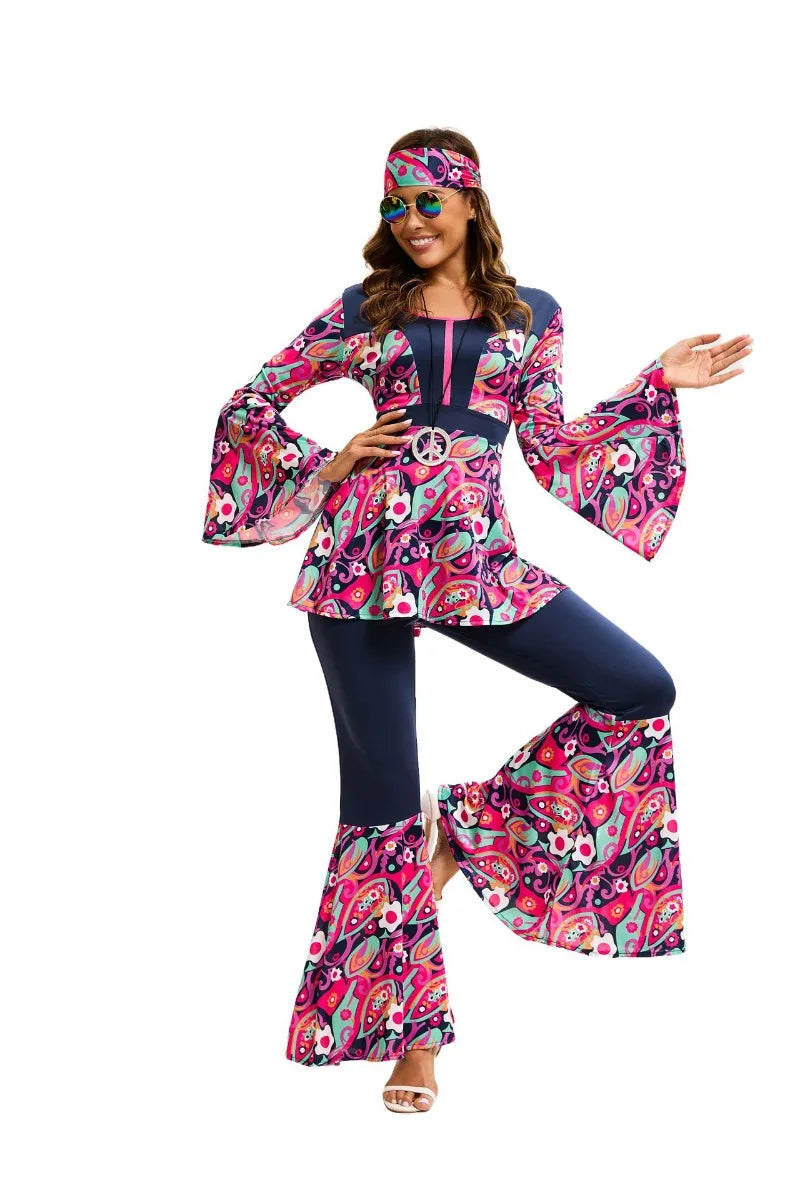 Couples 70s 80s Hippie Disco Costumes Women Men Bohemian Tribal Retro Rock Cosplay Outfits Carnival Halloween Party Stage Perf