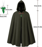 Medieval Costume Cloak with hood men Adult Renaissance Hooded Cloak with Green Leaf Brooch Necklace